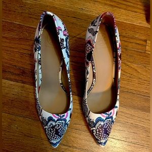 Tory Burch leather floral print heels